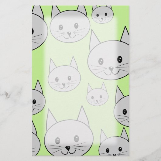 Kattenpatroon in groen en grijs. briefpapier (Voorkant)