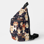 Kattenpatroon, modern, monogram, kat sling bag (Rechterhoek)
