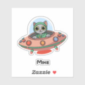 Kattenpiloot & UFO-ruimteschip, Cool Buitenruimte, Sticker (Vel)