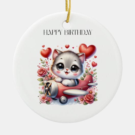 Kattenpiloot verjaardag keramisch ornament (Voorkant)