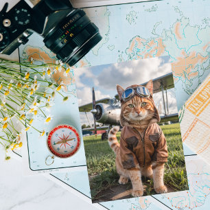 Kattenpiloot & Vliegtuig, Coole Grappige Verjaarda Kaart