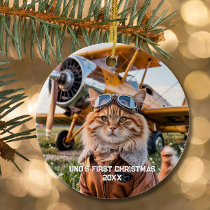 Kattenpiloot Vliegtuig Grappige Luchtvaart Foto Ke Keramisch Ornament