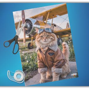 Kattenpiloot Vliegtuig Grappige Vliegwereld Humor Tissuepapier