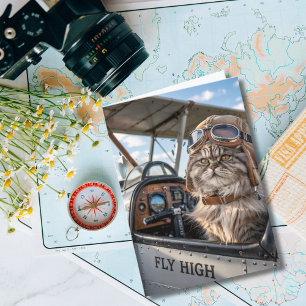 Kattenpiloot & Vliegtuig, Koel Grappige Verjaardag Kaart