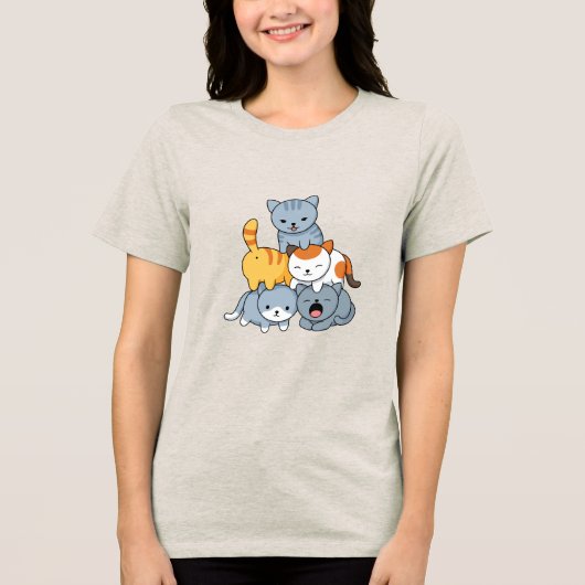 Kattenpiramide - Kattengroep Tri-Blend Shirt (Voorkant)