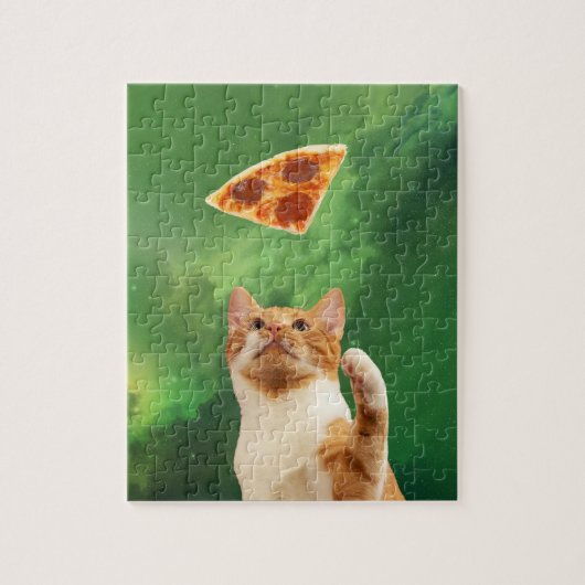 Kattenpizza in de ruimte Nebula Green Galaxy Legpuzzel (Verticaal)