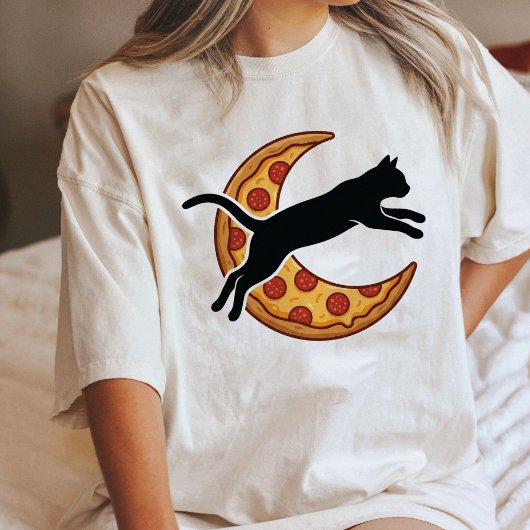 Kattenpizza Maan Silhouet Ontwerp Tri-Blend Shirt