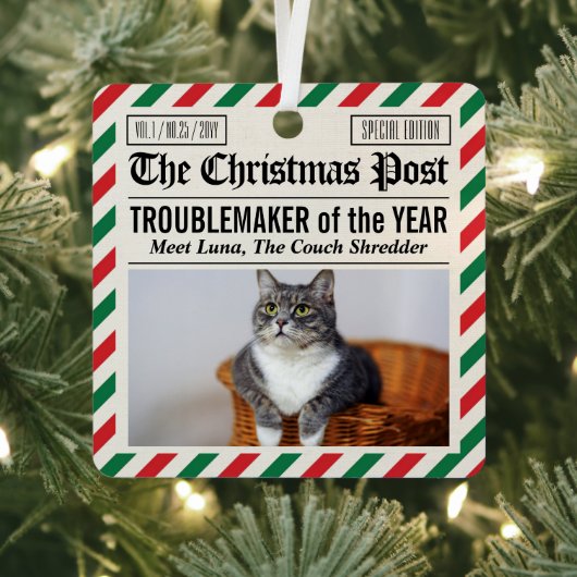 Kattenplaag Van Het Jaar Kerstkrant Metalen Ornament (Insitu)