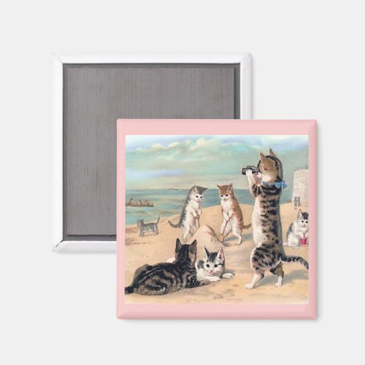 Kattenplezier bij de strandmagneet magneet (Voorkant / Achterkant)