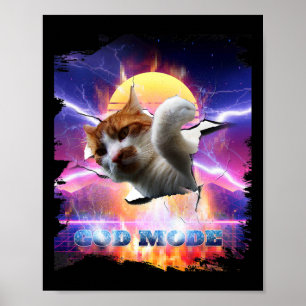 Kattenpoes Gebarsten Muur Gamen Gamer God Modus Gr Poster