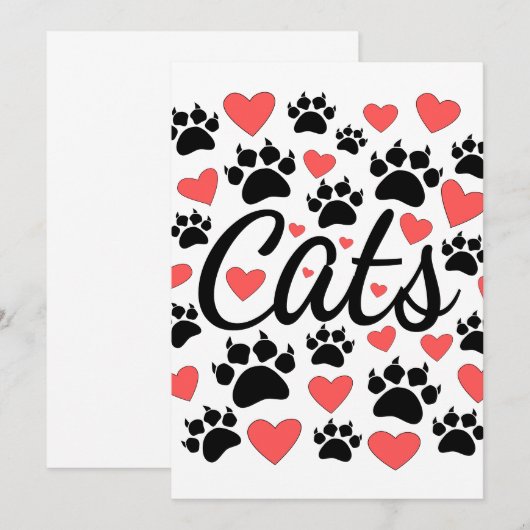 Kattenpokken en rode harten kaart (Voorkant / Achterkant)