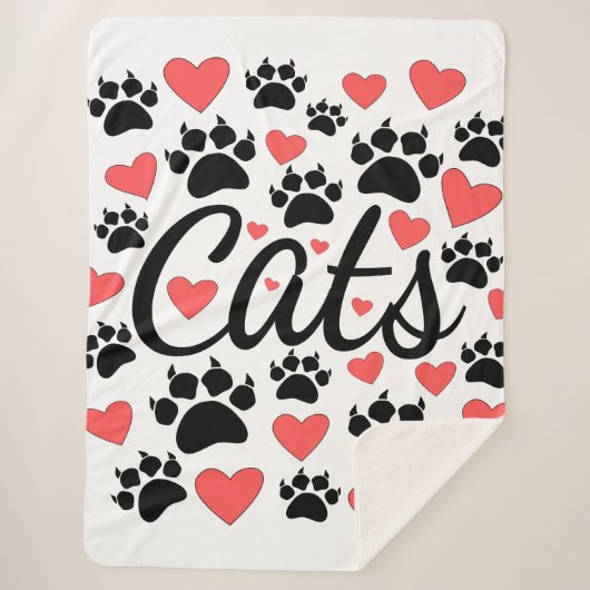 Kattenpokken en rode harten sherpa deken (Voorkant)