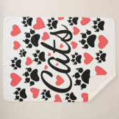 Kattenpokken en rode harten sherpa deken (Voorkant (horizontaal))