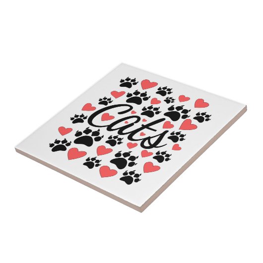 Kattenpokken en rode harten tegeltje (Zijkant)