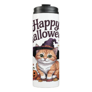 Kattenpompoen Gelukkig Halloween Thermosbeker