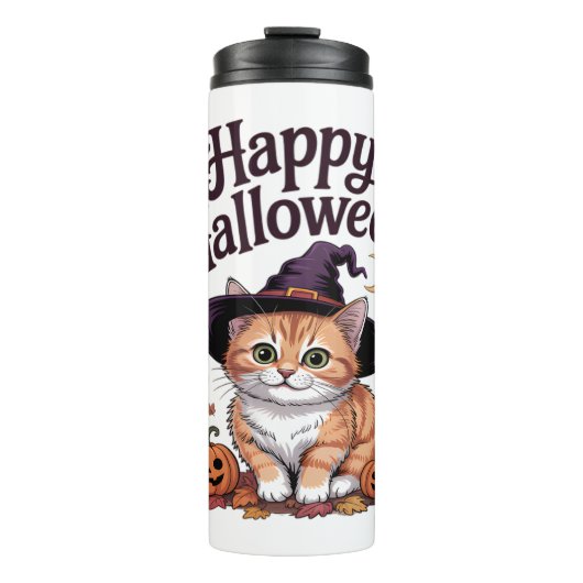 Kattenpompoen Gelukkig Halloween Thermosbeker (Voorkant)