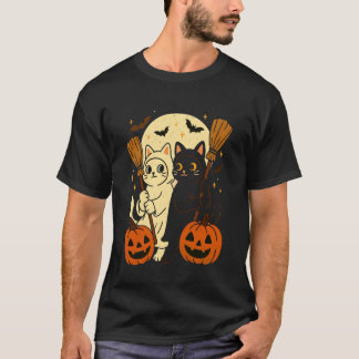 Kattenpompoen Halloween Griezelige Maan Vleermuize T-shirt