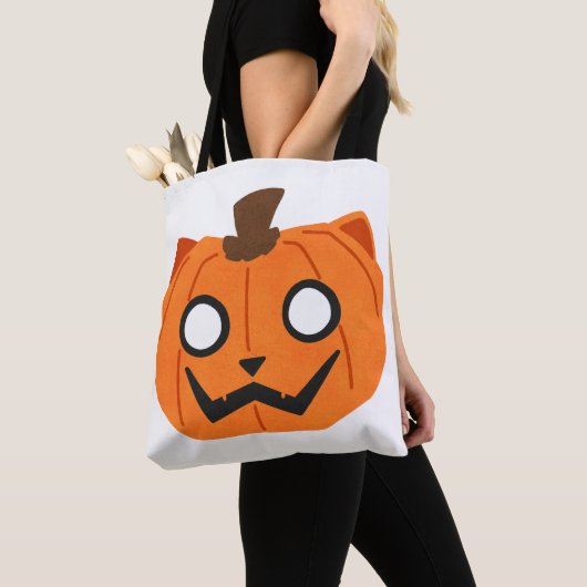 Kattenpompoen Jack-O-Lantern Halloween Boodschappe Tote Bag (Dichtbij)