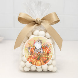Kattenpompoenen Herfst Autumn Oranje Wit Ronde Sticker