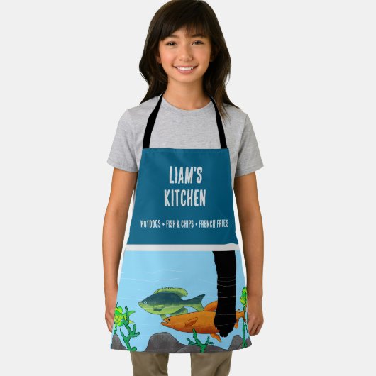 Kattenpoot vissen illustratie, kinder schort (Insitu)