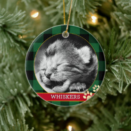 Kattenpootafdruk, Buffalo Plaid, baby kattenfoto Keramisch Ornament