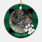 Kattenpootafdruk groen buffel kariert foto keramisch ornament (Voorkant)