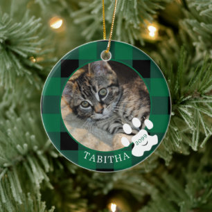 Kattenpootafdruk Groene Buffalo geruit Foto Keramisch Ornament