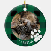 Kattenpootafdruk Groene Buffalo geruit foto Keramisch Ornament (Achterkant)