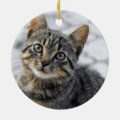 Kattenpootafdruk Rode Sneeuwvlok Geruit Foto Naam Keramisch Ornament (Achterkant)