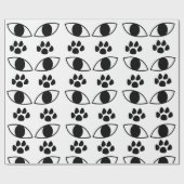 Kattenpootafdruk Zwart en Wit Cadeaupapier (Vlak)