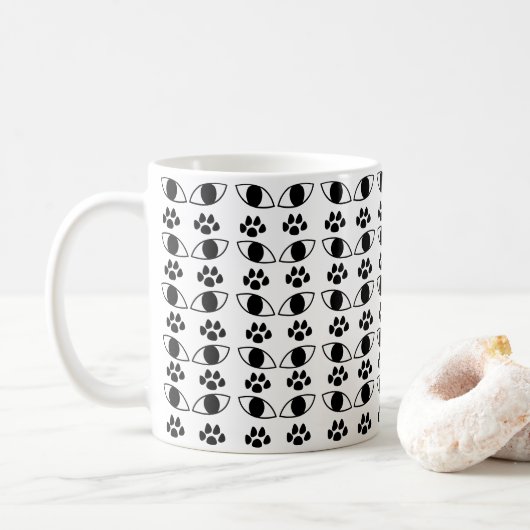 Kattenpootafdruk Zwart en Wit Koffiemok (Met donut)