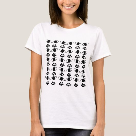Kattenpootafdruk Zwart en Wit T-shirt (Voorkant)