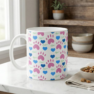 Kattenpootafdrukken Hartjes Miauw Roze Blauw Groen Koffiemok