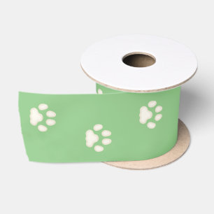 Kattenpootafdrukken lopen op lichtgroen 3" satijnen lint