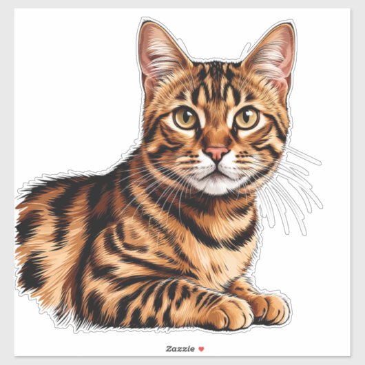 Kattenportret: Gestreepte Tabby met Gouden Ogen Sticker (Vel)