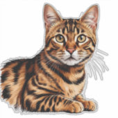 Kattenportret: Gestreepte Tabby met Gouden Ogen Sticker (Voorkant)