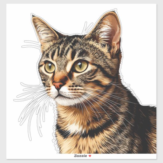 Kattenportret: Gestreepte Tabby met Gouden Ogen Sticker (Vel)