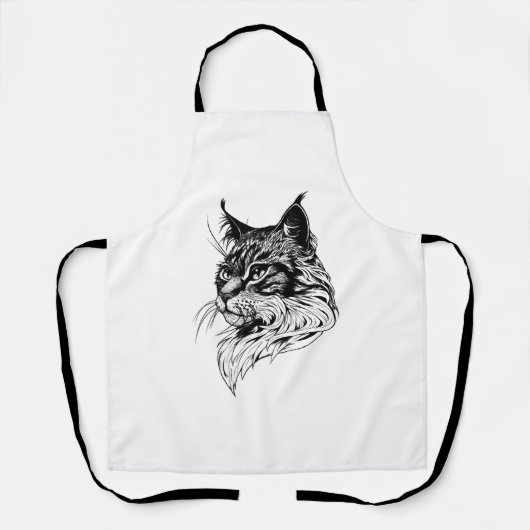 Kattenportret handgetekend schort (Voorkant)