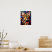 Kattenportret Kleurig Psychedelisch Gebrandschilde Poster (Keuken)