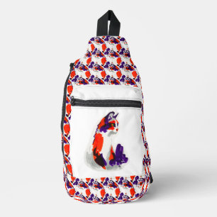 Kattenportret - Vet grafisch Sinaasappel en violet Sling Bag