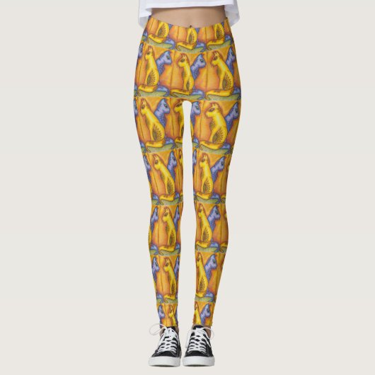 Kattenprint Leggings met kleurrijke kattenkunst (Voorkant)