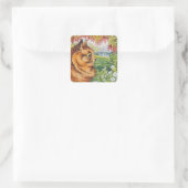 Kattenprofiel Bloemen Kunst van Louis Wain Vierkante Sticker (Tas)