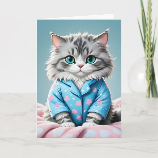 Kattenpyjama dank u kaart (Voorkant)