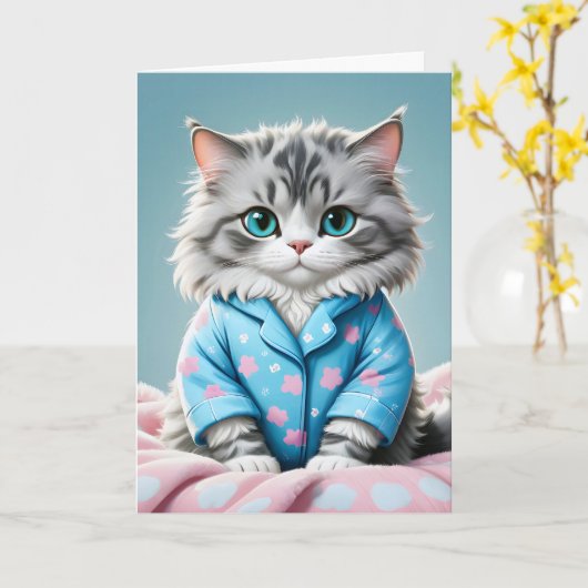 Kattenpyjama dank u kaart (Gele Bloem)