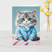 Kattenpyjama Verjaardag Kaart (Gele Bloem)
