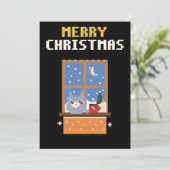 Kattenraam Pixel Art Kerstkaart (Staand voorkant)