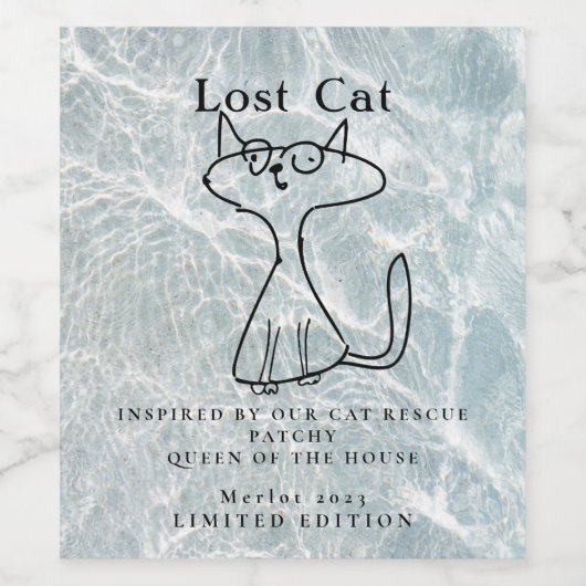 Kattenredding geïnspireerd, marmer aangepaste wijn wijn etiket (Enkel label)