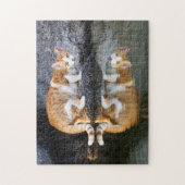 Kattenreflectie in het zeehondenwater, spel legpuzzel (Verticaal)