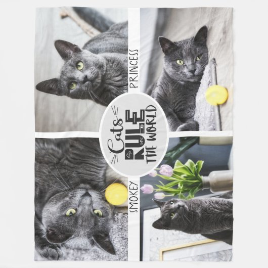 Kattenregel met foto en namen fleece deken (Voorkant)