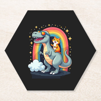 Kattenrijden Dinosaurus T-Rex Kitten Regenboog Din Kartonnen Onderzetters